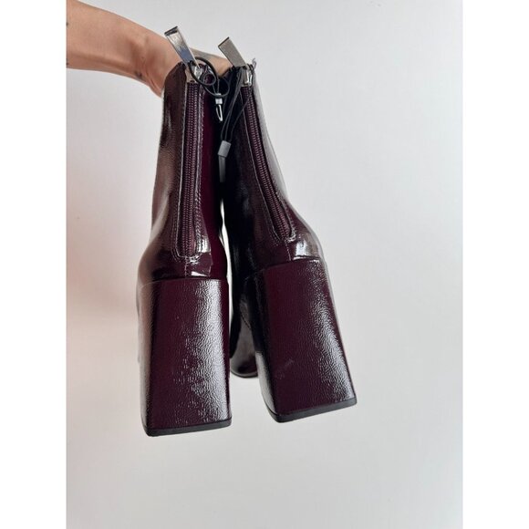 NWOT ZARA Dark Burgundy Patent Faux Leather Block Heel Ankle Boots, Size 40 - Picture 8 of 14